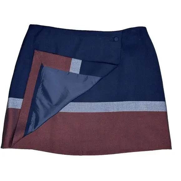 HOBBS London 14 Simone Skirt Faux Wrap Colorblock Lined Side Button Blue NWOT - Picture 4 of 7